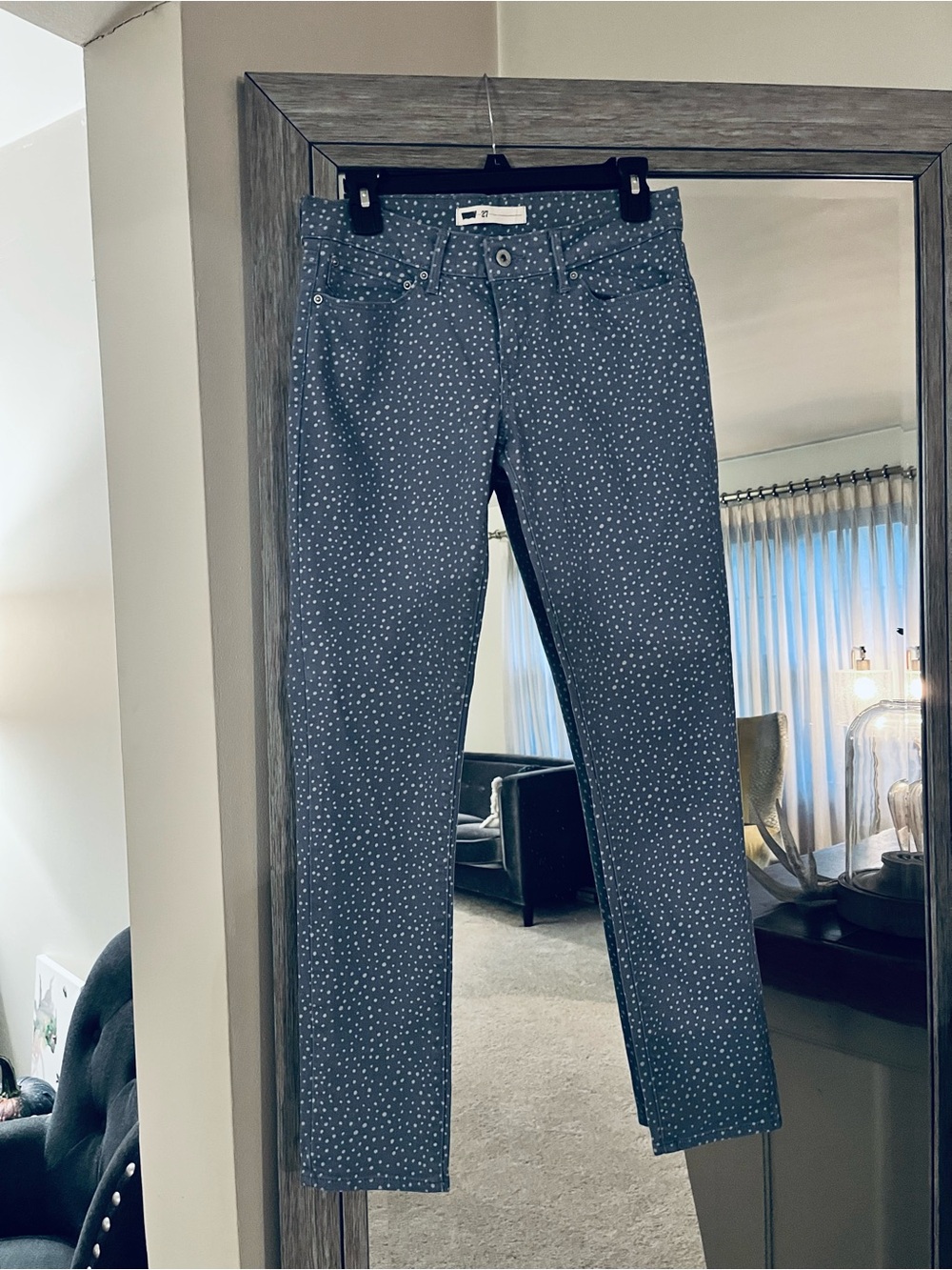 Women's Polka Dot Skinny Jeans - Blue